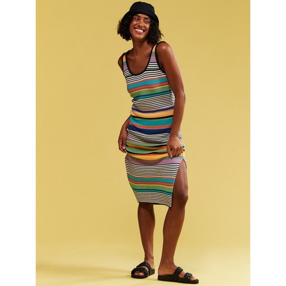 Roxy Dresses & Skirts - Roxy Sunshine Bouquet Crochet Midi Dress Sz XS Rainbow Stripe Tank Beach Surf
